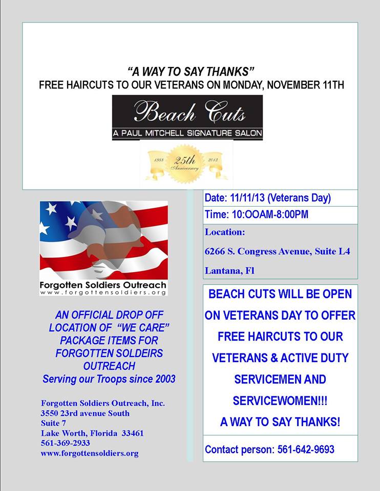 VETERANS DAY “FREE HAIRCUTS TO OUR VETERANS” BEACH CUTS ...
