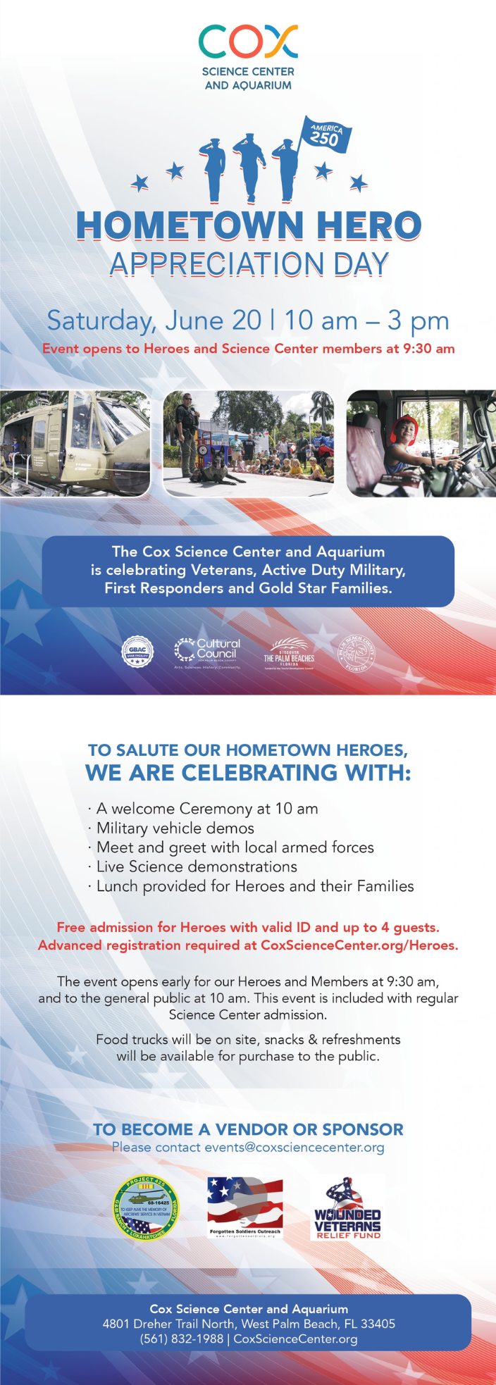 COX SCIENCE CENTER & AQUARIUM ANNUAL HOMETOWN HEROES APPRECIATION DAY (DETAILS COMING SOON)