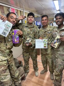 care package items for deployed troops packed by volunteers